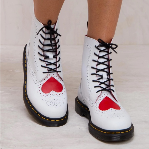 Dr. Martens Shoes - Dr. Martens Bentley II White w/ Red Hearts